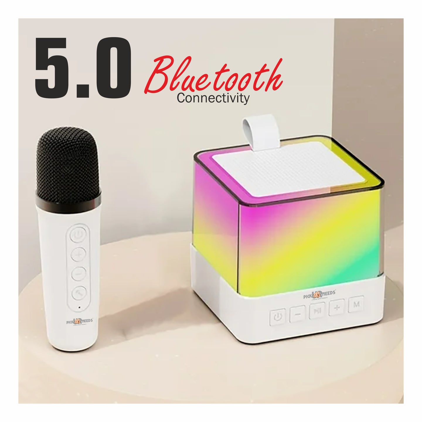 Pick Ur Needs Rechargeable Karaoke Mike 4 Type Voice RGB Light For Singing Bluetooth Speaker Microphone  (Blue)